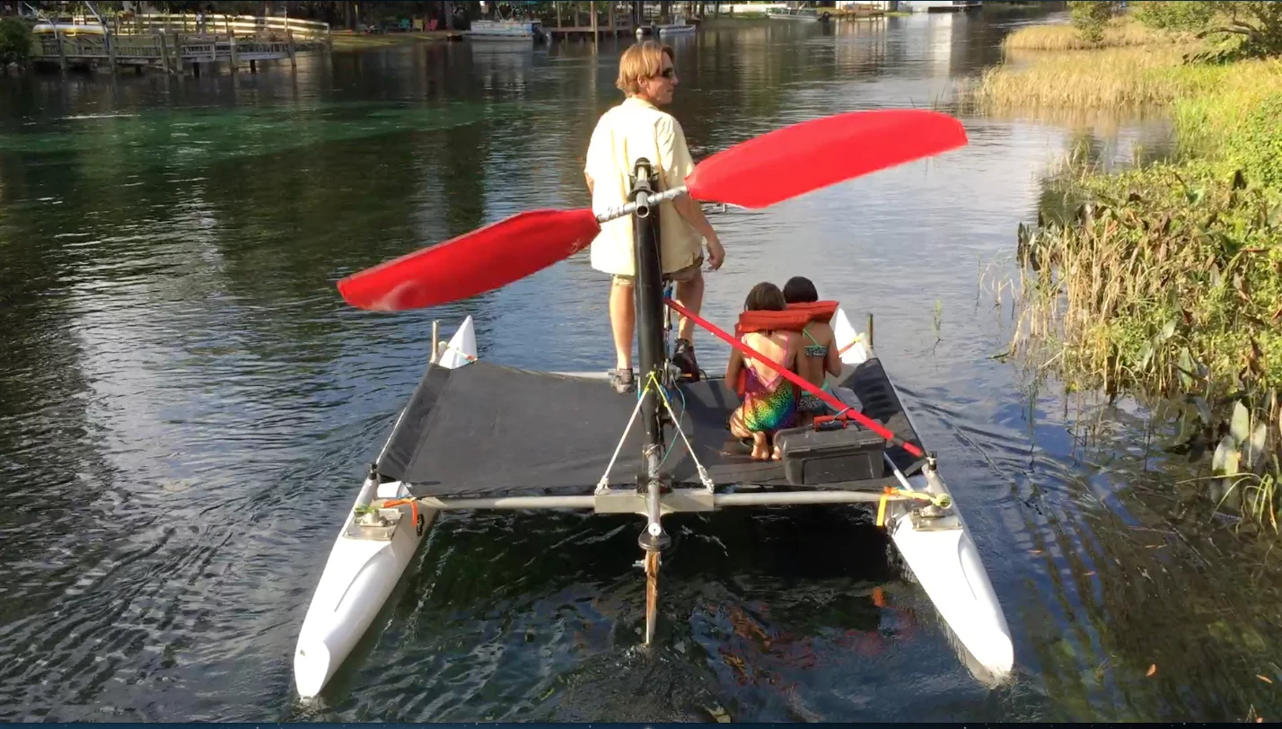 Buyers can pay a little extra for the addition of a more traditional water propeller which has only two moving parts, and allows the craft to go upwind in breezier conditions ... although it also slightly increases the chances of getting fouled in aquatic weeds