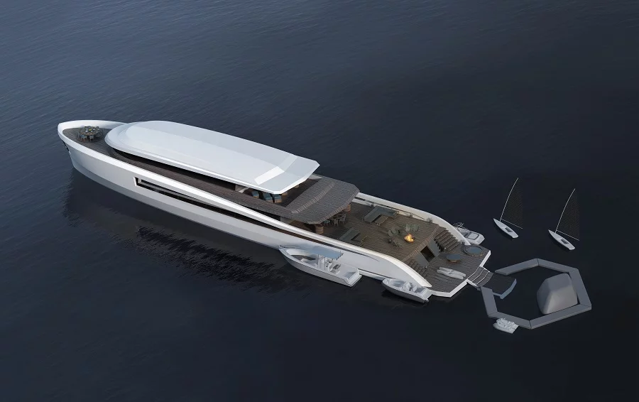 The Pastrovich X-Easy features a variety of "toys," including a jet-ski, inflatables, small sailboats, a jellyfish pool and stand up paddle boards