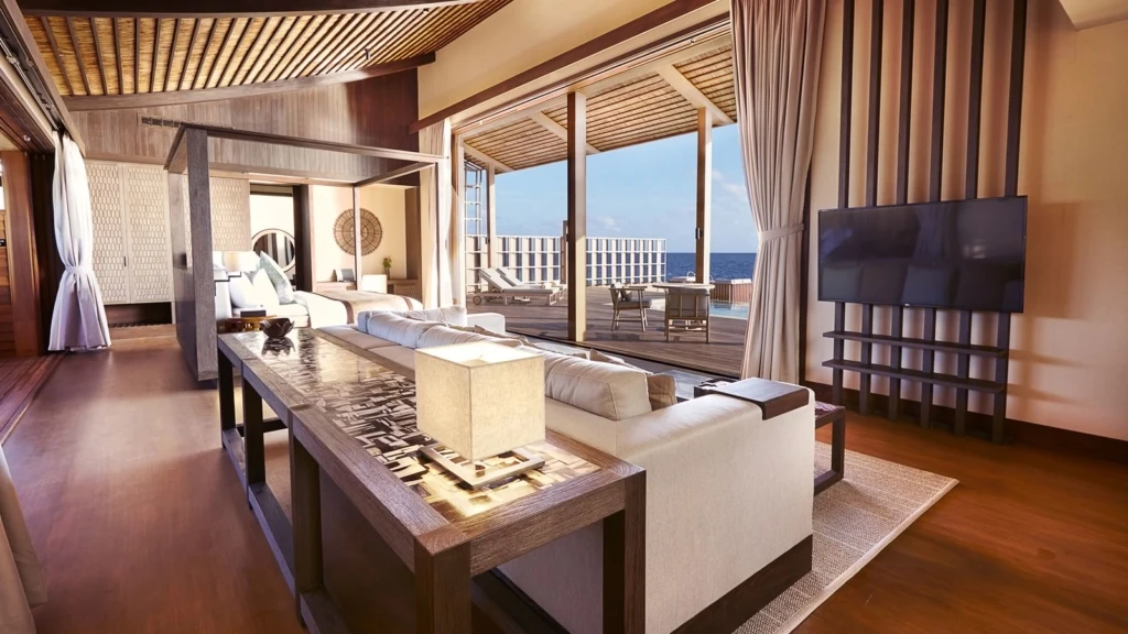 Each private villa includes an open floorplan with king-size bed and large lounge