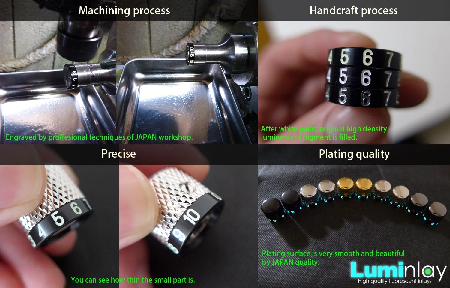 Graphic outlining the production process for the Luminlay guitar knobs