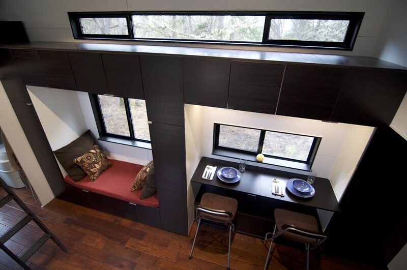 A home office space doubles as a dining area