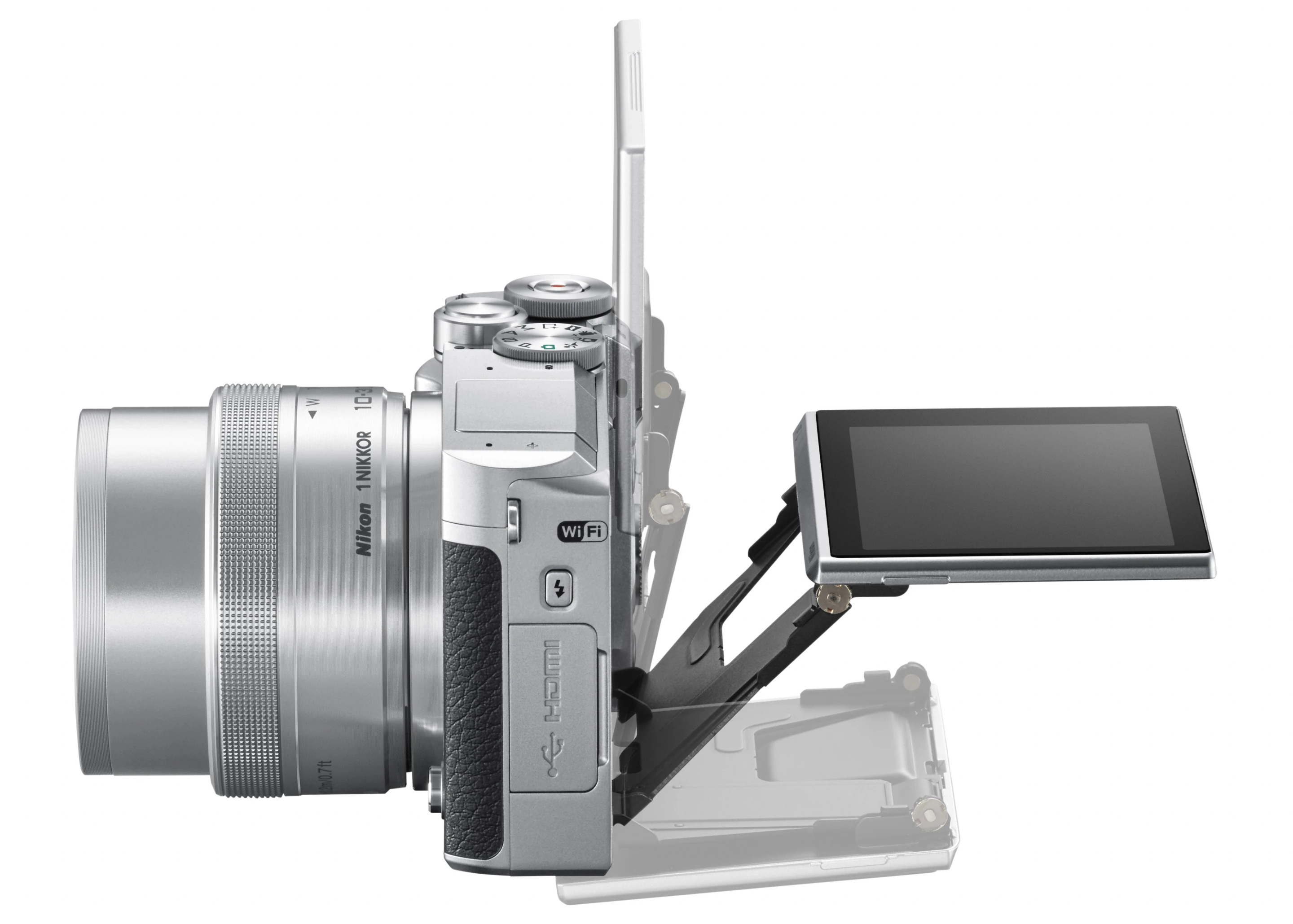 The rear monitor on the Nikon 1 J5 can be tilted to make shooting easier in awkward positions