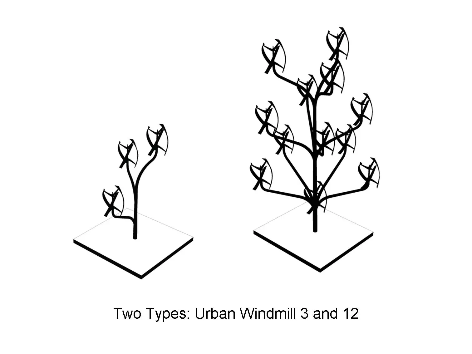 Power Flowers will be constructed with either 3 or 12 turbines springing from the hollow steel branches