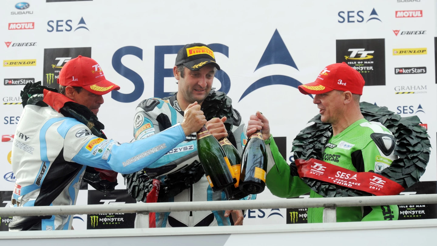 Rutter, Miller and George Spence share the podium at the 2011 IOM TT Zero
