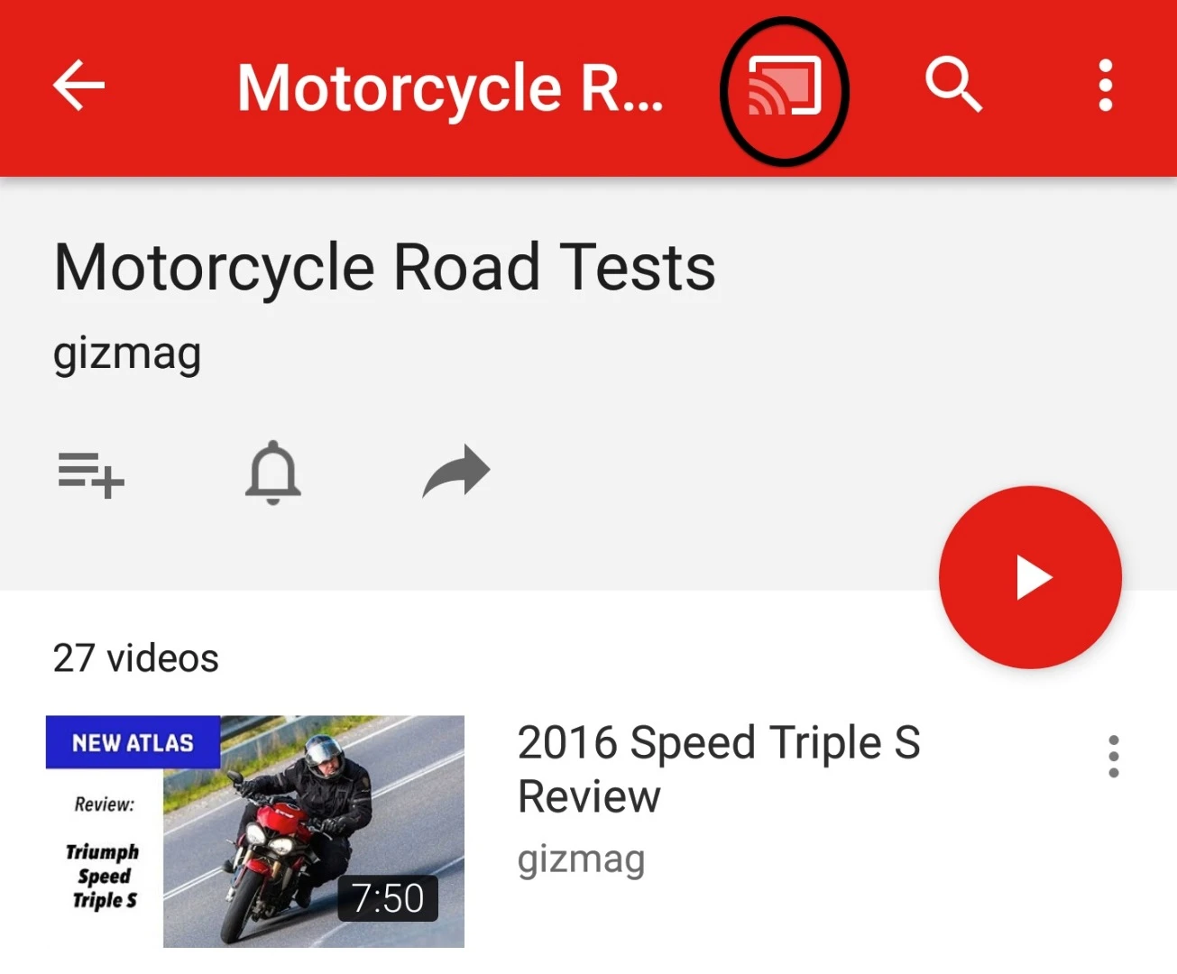 In apps like YouTube or Netflix, tap the Cast button (circled) to stream that video to the Chromecast