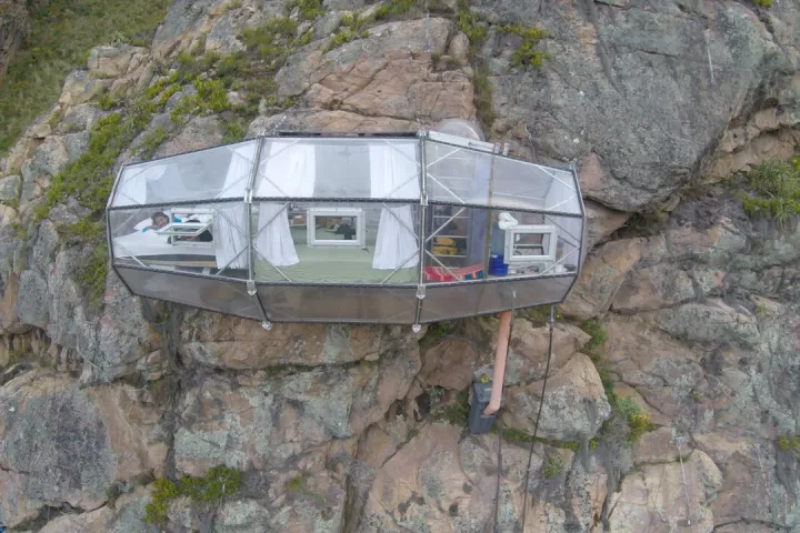 A Skylodge Adventure Suite perched on a Peruvian cliff face – and yes, it has a bathroom