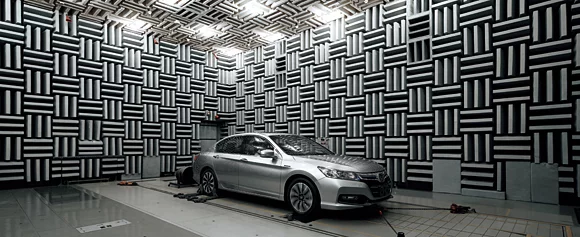 A 2014 Accord Hybrid undergoing anechoic testing