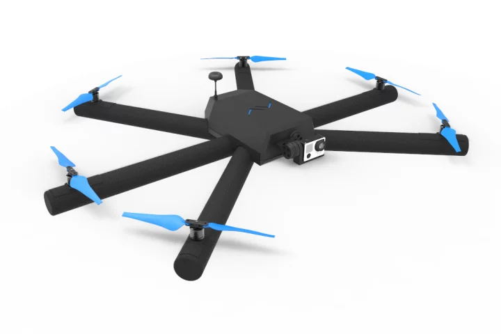 Airvada's Diodon drone features deflating the arms that allow it to float on water