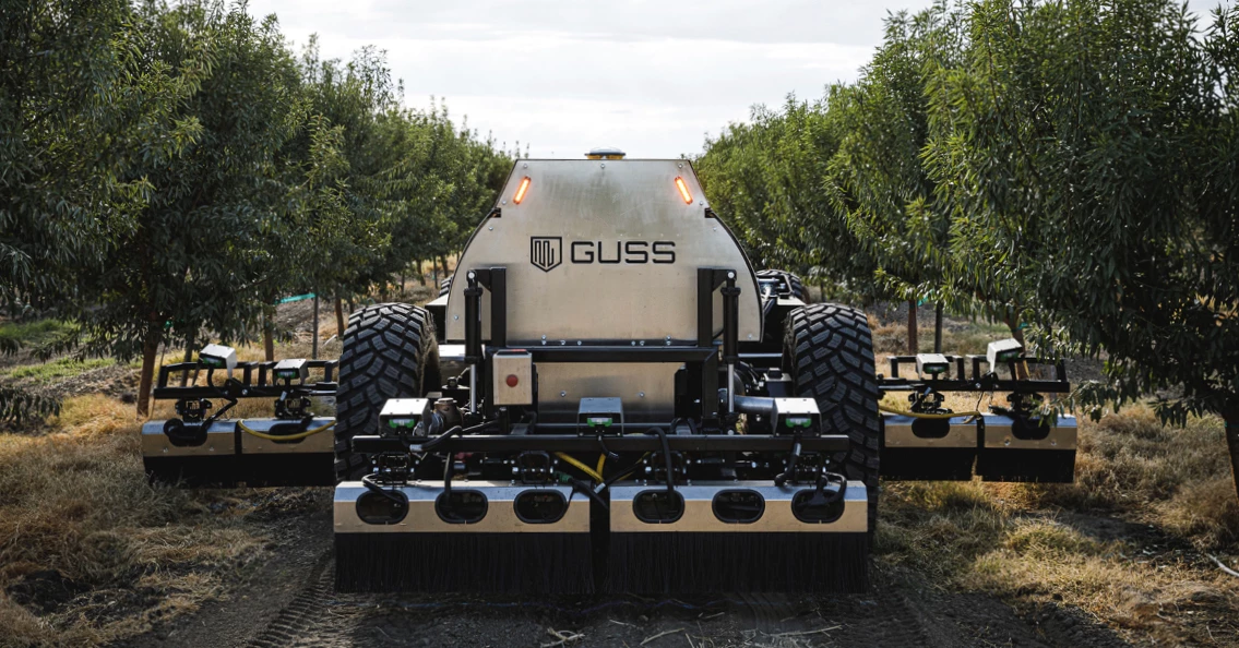 Herbicide GUSS measures 23 ft 6 in (7.2 m) long by 6 ft 4 in (1.9 m) tall by 8 ft 4 in (2.5 m) wide – with its booms folded in