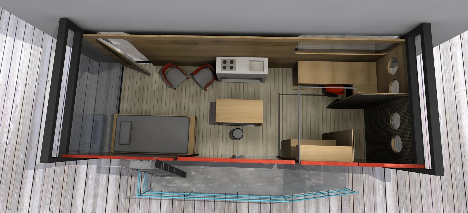 The interior has been designed to save space while also suiting the resident artist's needs as much as possible