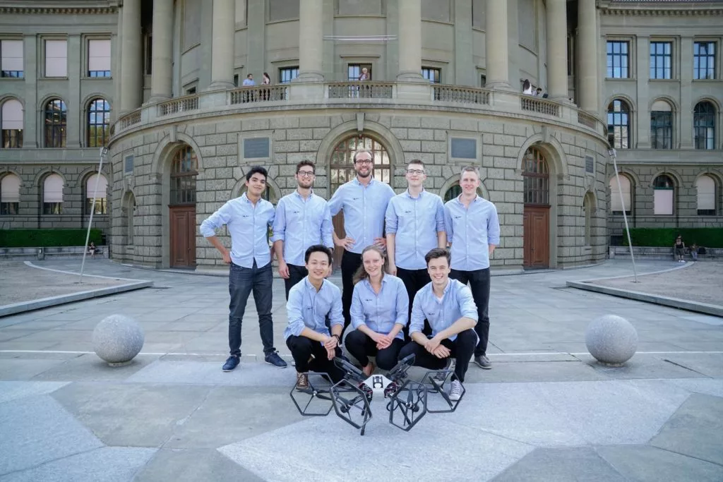 The ETH Zurich team and their Voliro hexacopter prototype