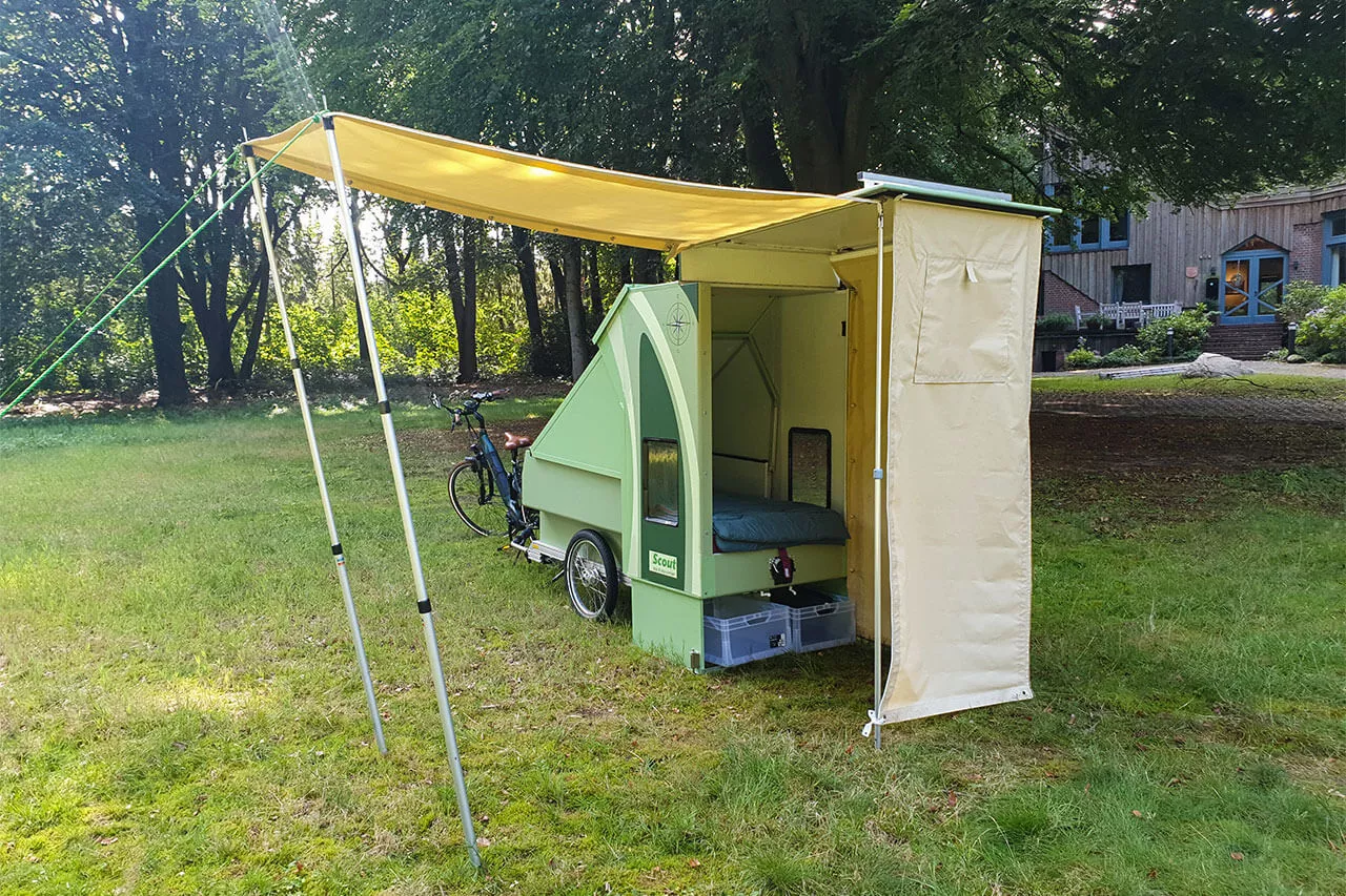 The versatile tent/awning system can be set up in various ways