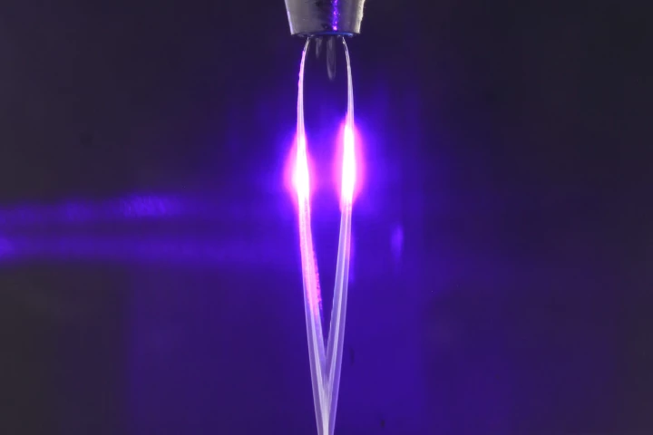 The saltwater in the new circuit concept is fanned out through a custom nozzle, then an ultra-fast laser zaps it to change its conductive state