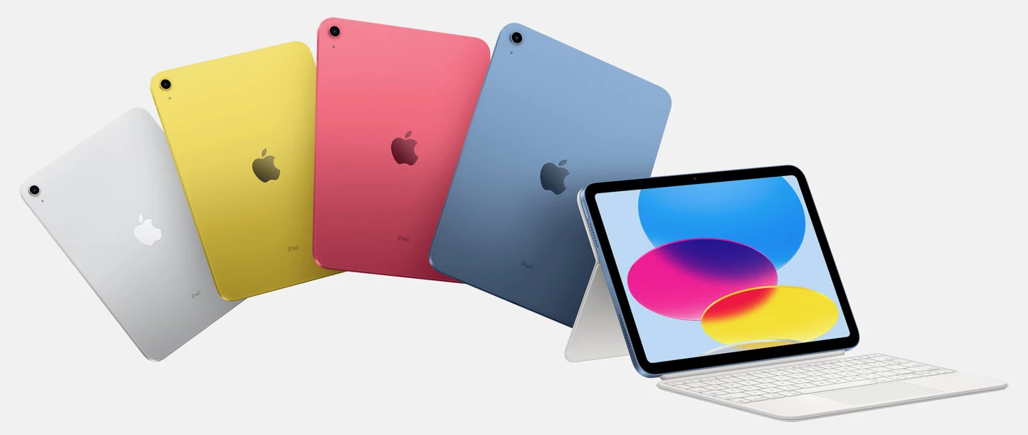 The iPad is being offered in color choices of blue, pink, yellow and silver