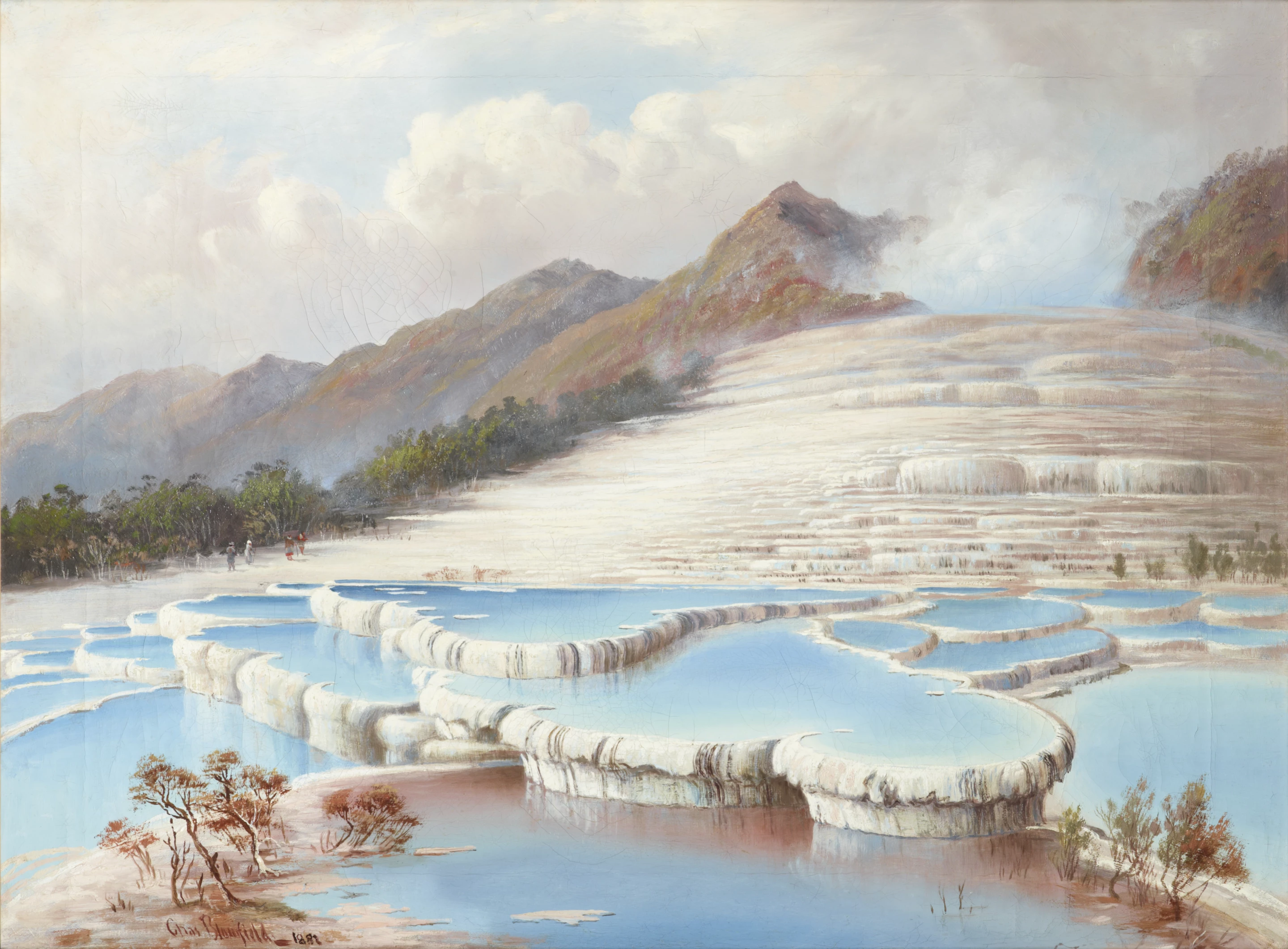 New Zealand's spectacular White Terraces, as painted by artist Charles Blomfield in 1882, just four years before their destruction.