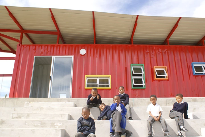 The 39-foot (12-meter) long, 538-sq foot (50-sq m) container is living a second life as a classroom for 5-6-year old pupils at the Vissershok School, Cape Town, South Africa