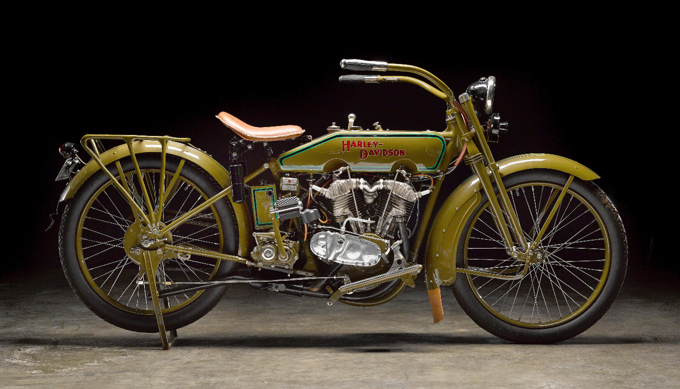Restored or unrestored? History or not? This 1920 Model J was sold in recently restored form after the seller bought an incomplete, dismantled bike at an internet auction. It sold for $23,000. Now consider a near identical bike from 1917 that went to auction the following day. It was an Atlantic City Police bike, purchased from the widow of an Atlantic City policeman. It went to auction complete and correct but unrestored. It sold for ... have a guess before you click the link.