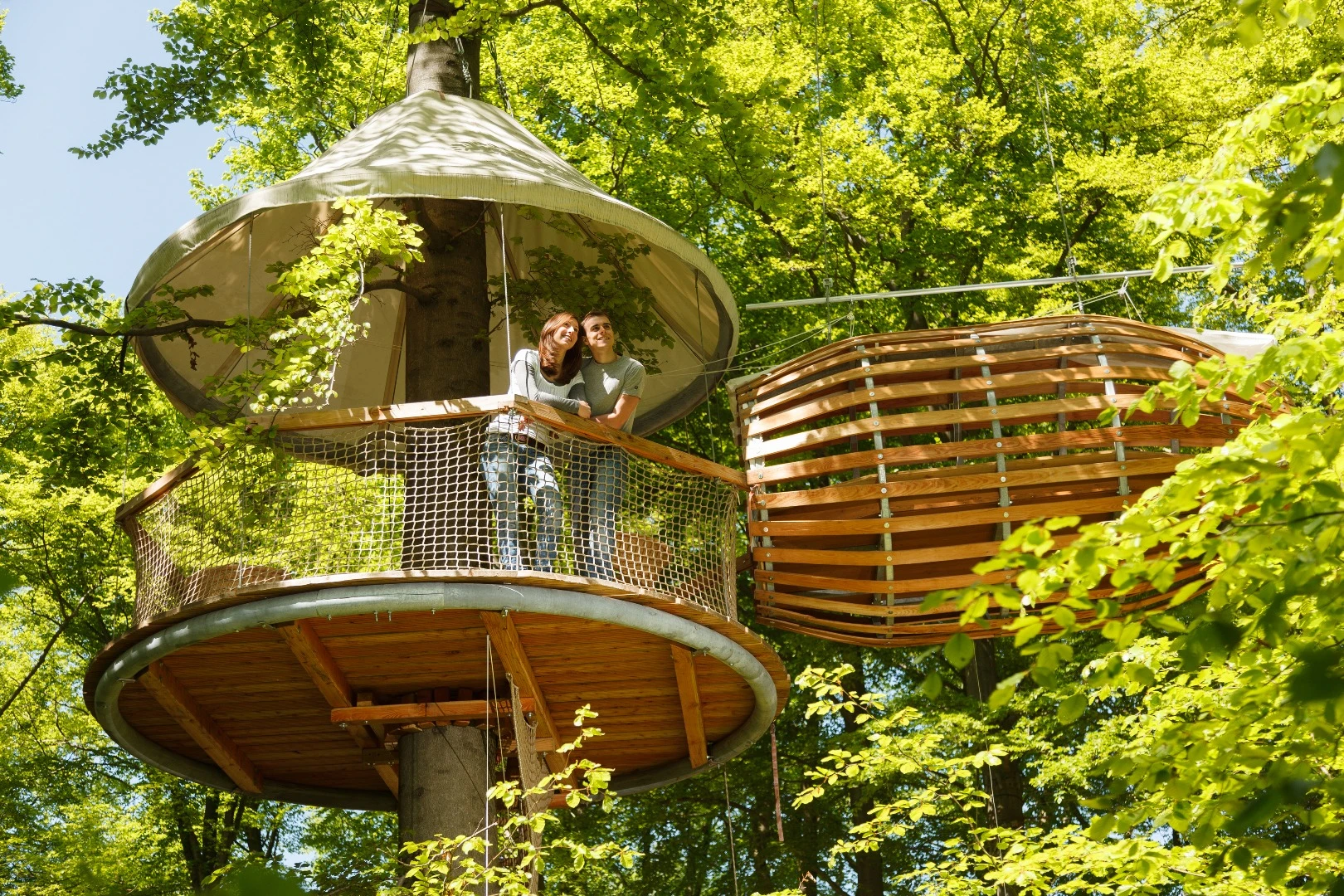 The ErlebNest - a German-designed treehouse situated within a high ropes course