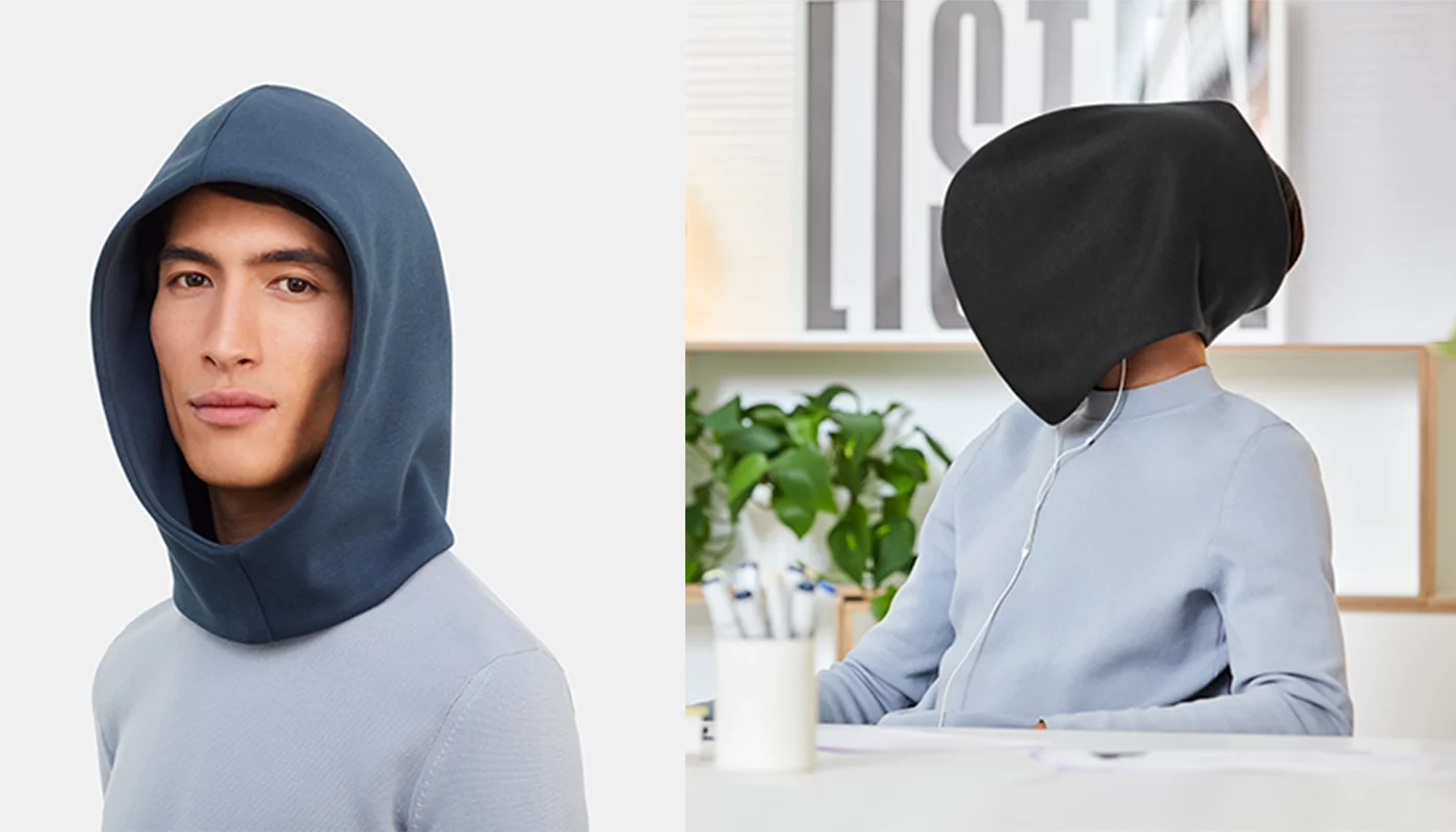 The Ostrich Pillow Hood can be worn backwards for some reason