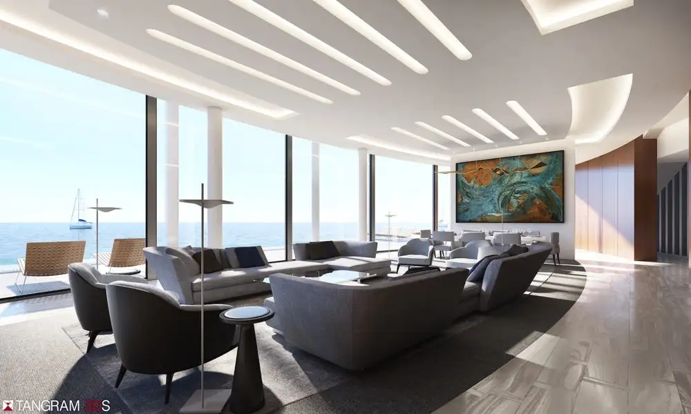 The Sting Ray includes a large lounge, kitchen, and dining area, while a winding staircase leads upstairs to three bedrooms