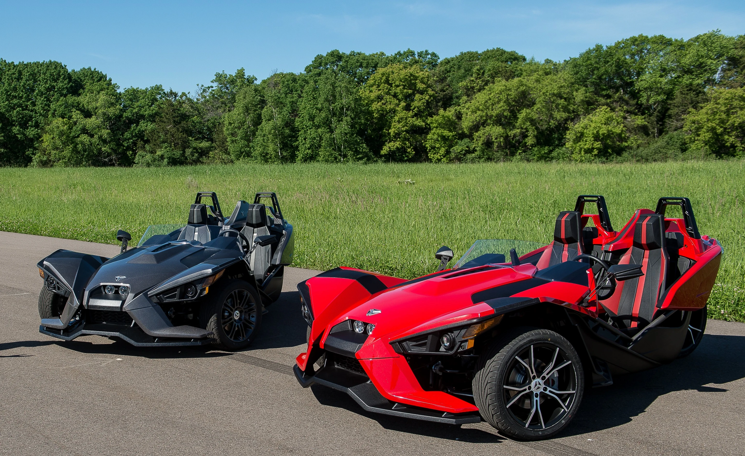 Titanium metallic and red pearl finishes are available