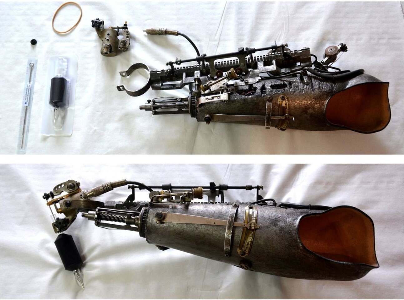The tattoo machine prosthesis can be used just like any other inker, but takes longer to clean