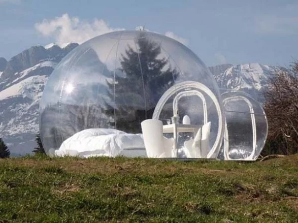 The Bubble collection is a range of portable transparent domed huts, created by French designer Pierre Stephane Dumas (Image by BubbleTree)