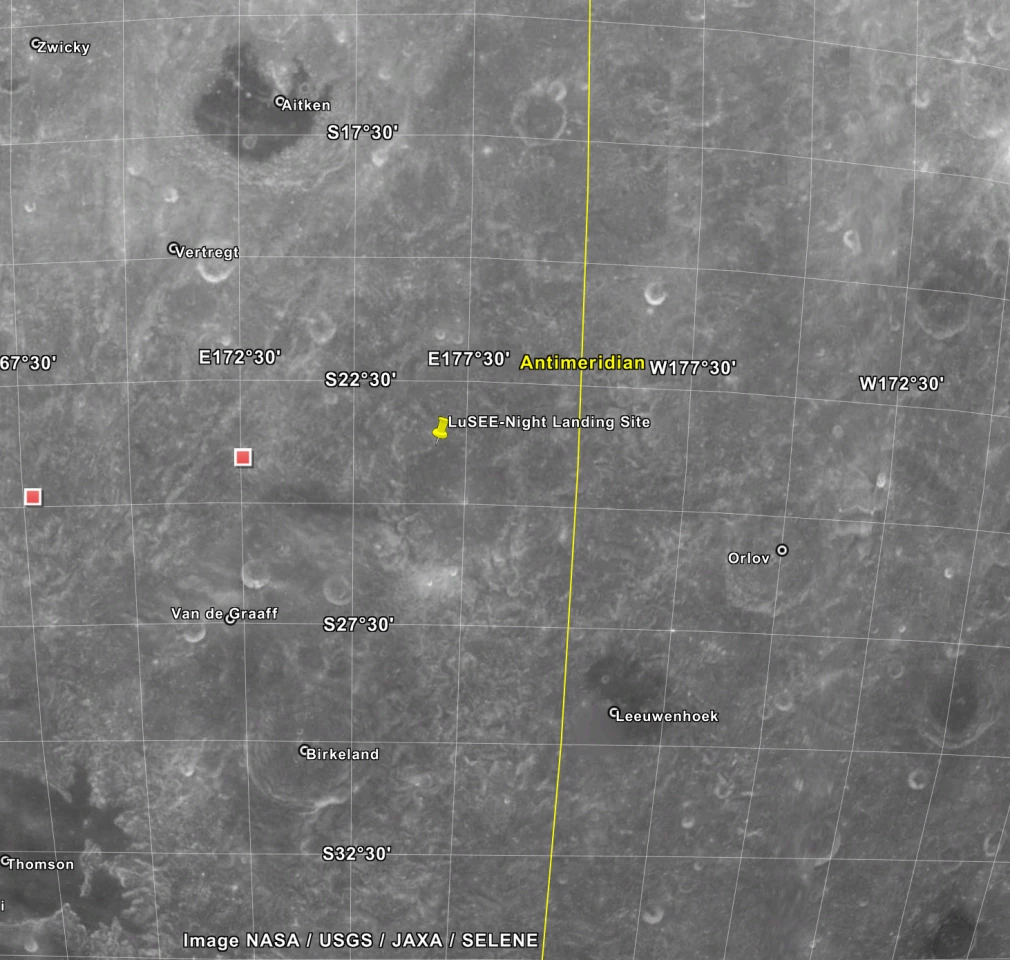 Planned landing site of LuSEE-Night