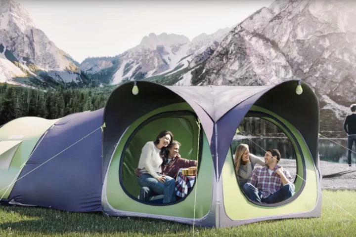 For Cinch's 2018 lineup of pop-up tents, the company has unveiled the Cinch Hub, designed as a portable living room that can connect to the rest of the tents