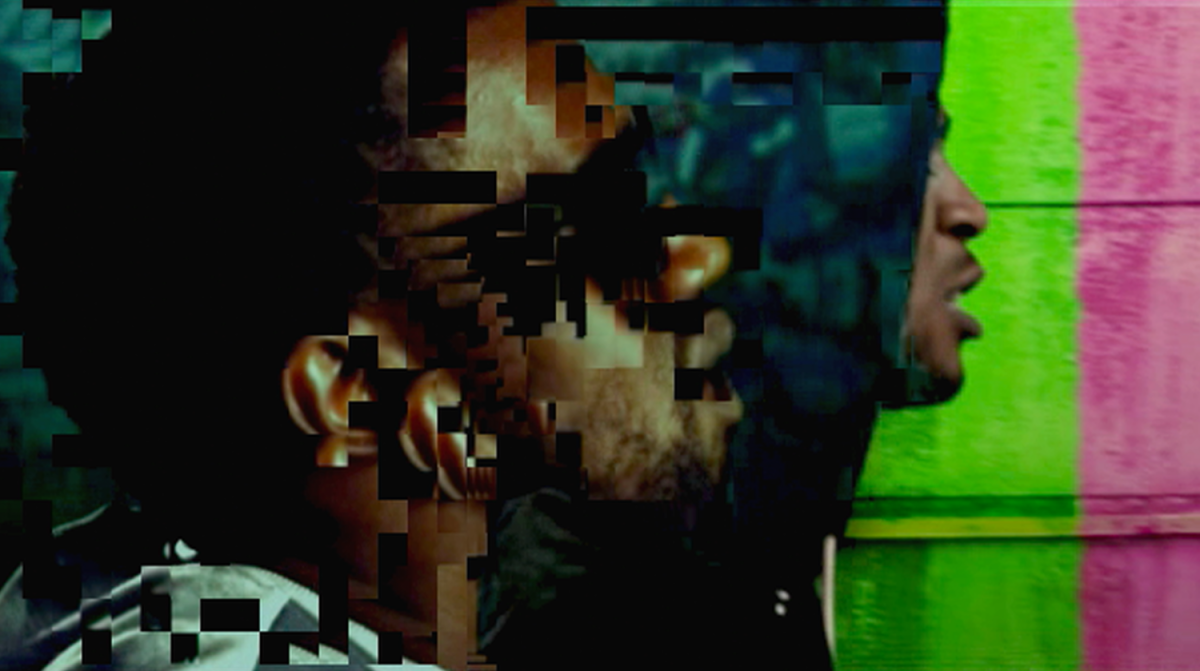 Video still from Kanye West's 'datamoshing hits the mainstream video', Welcome to Heartbreak