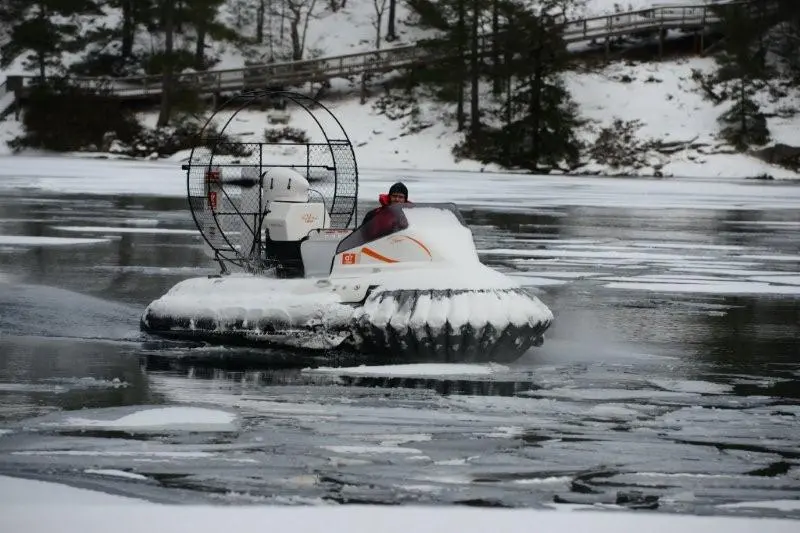 The AirRider hovercraft's hybrid skirt produces less spray than conventional versions