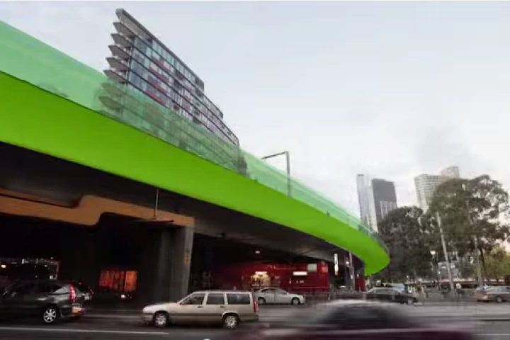 Melbourne's proposed Veloway bicycle freeway would stretch 1.7 km (1.1 mi) over the city's traffic below