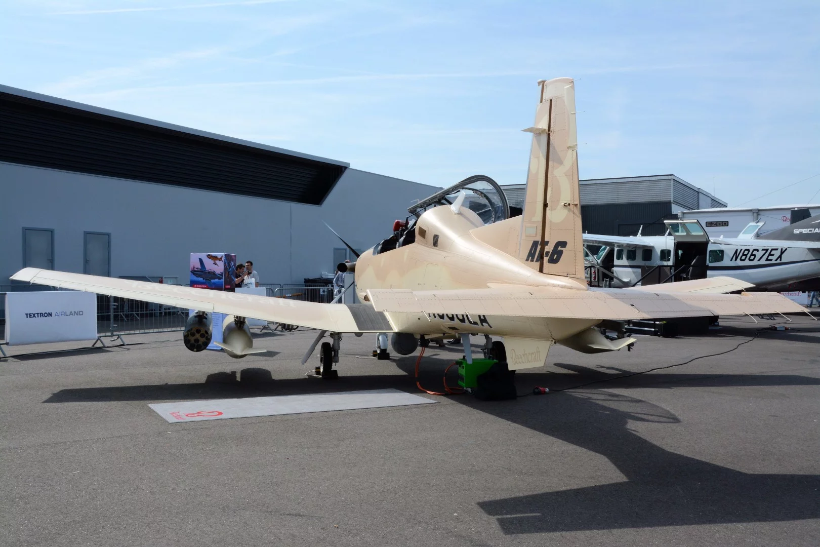 A rear view of Beechcraft's multi-role, multi-mission AT-6 Wolverine at the Paris Air Show