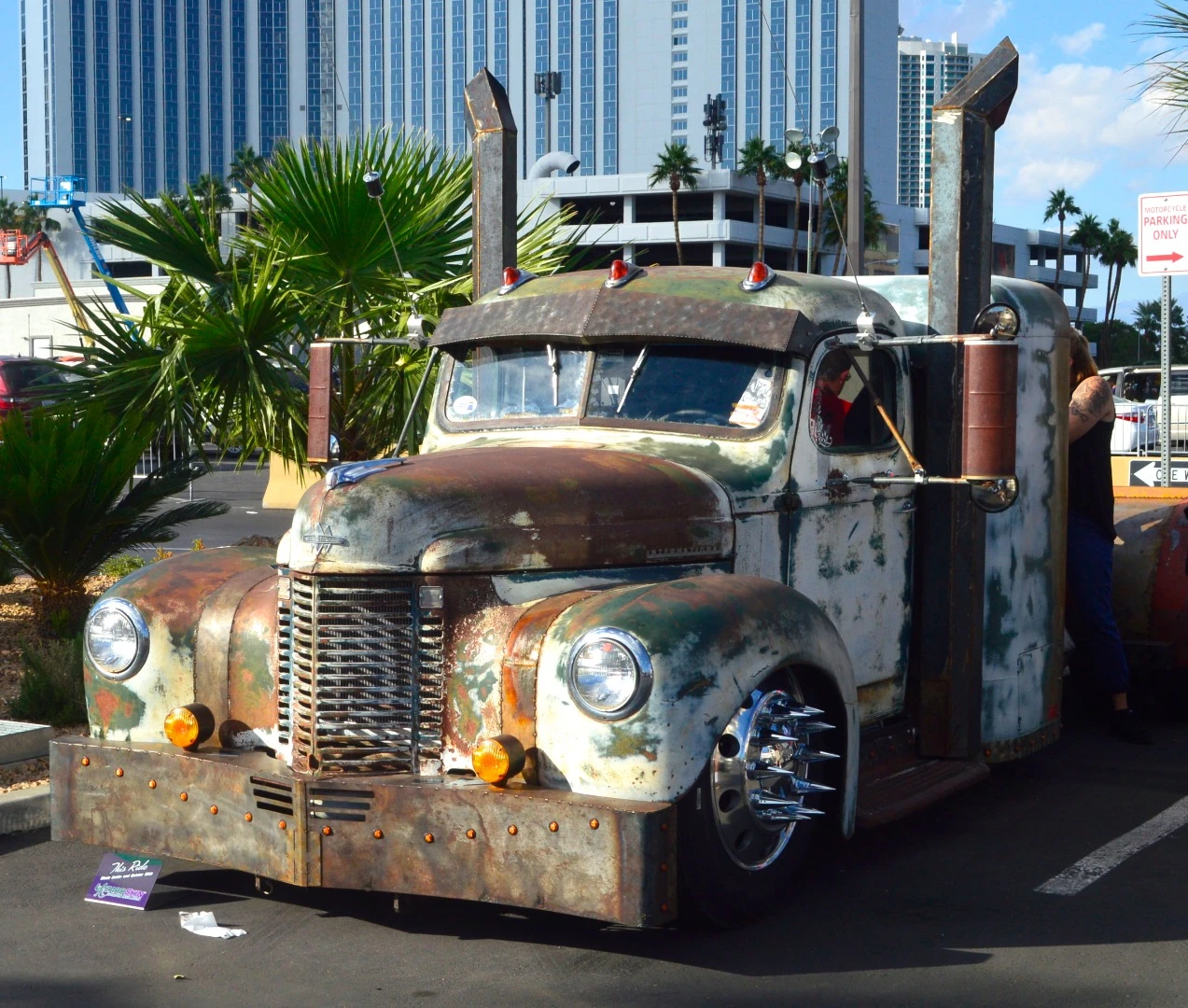 Rust and tarnish really stands out amidst all the fresh, bright paint at the show