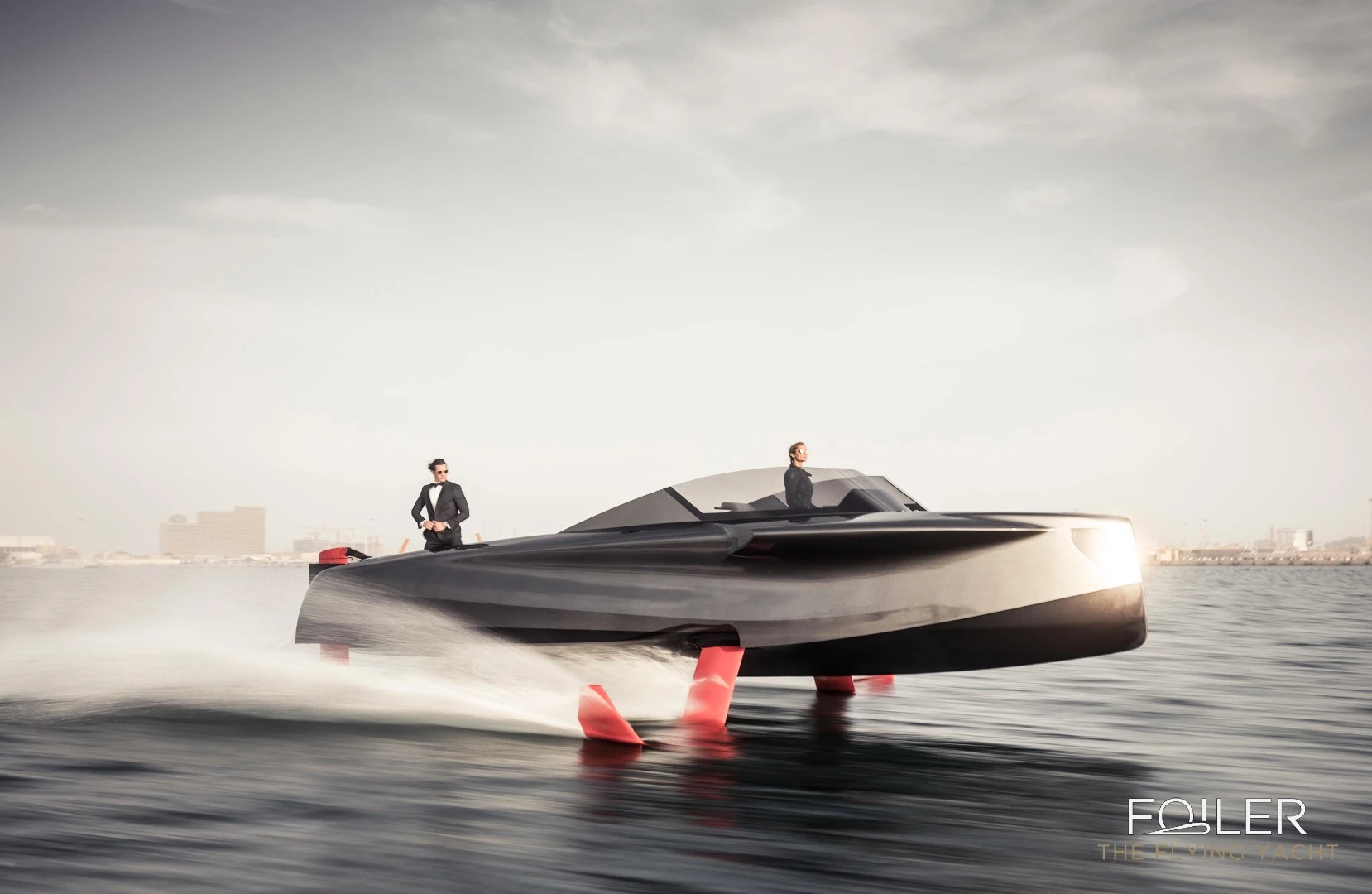 Anchored in the water by four powerful foils