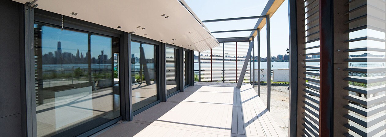 2015 Solar Decathlon 1st Place - Stevens Institute of Technology. SURE House uses folding shutters to close the house down and protect it from damage in bad coastal weather such as hurricanes