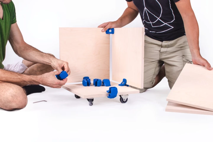 PlayWood connectors are designed to slot onto boards of any material type and hold them together without causing damage