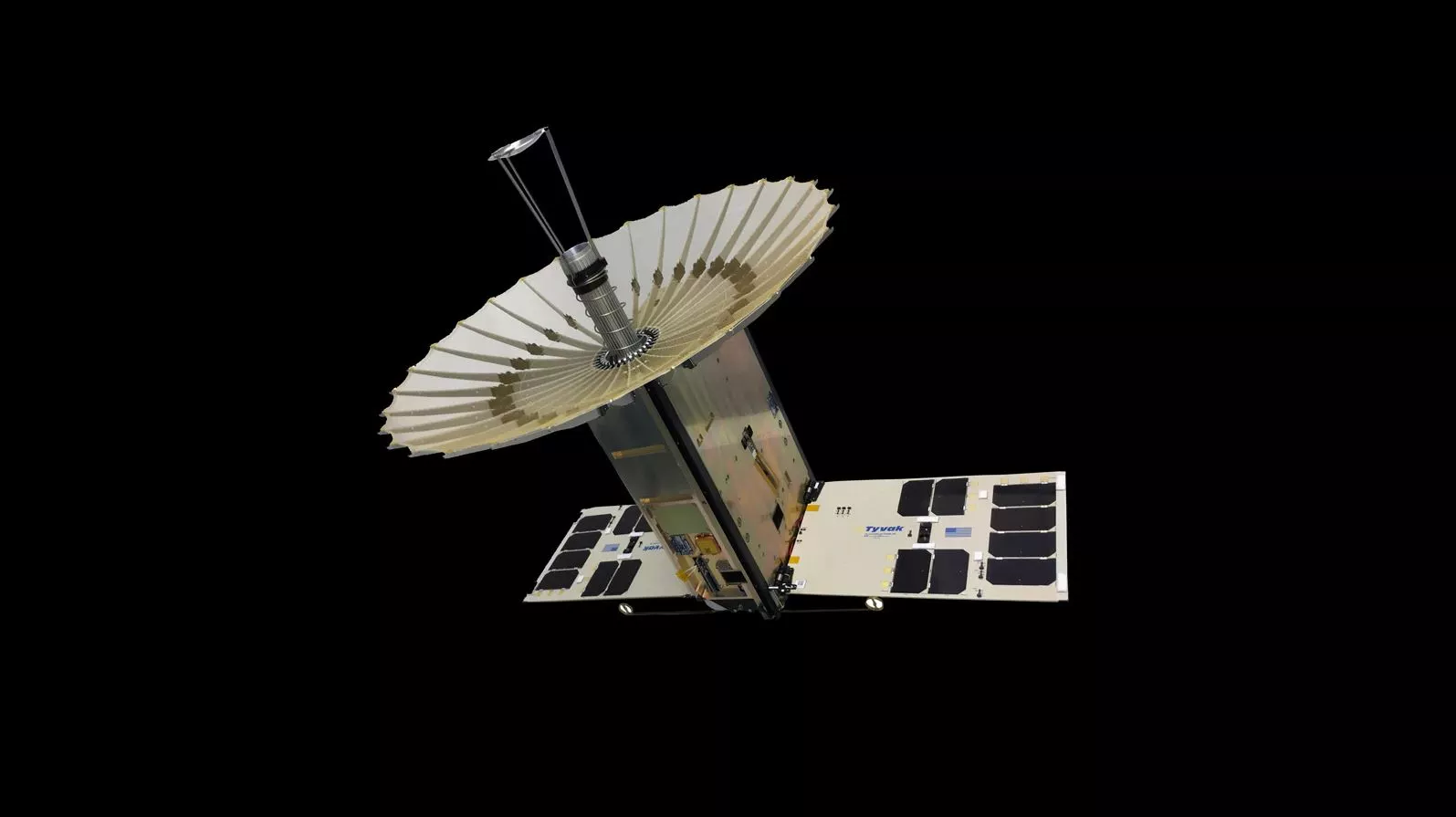 The RainCube 6U CubeSat with fully-deployed antenna