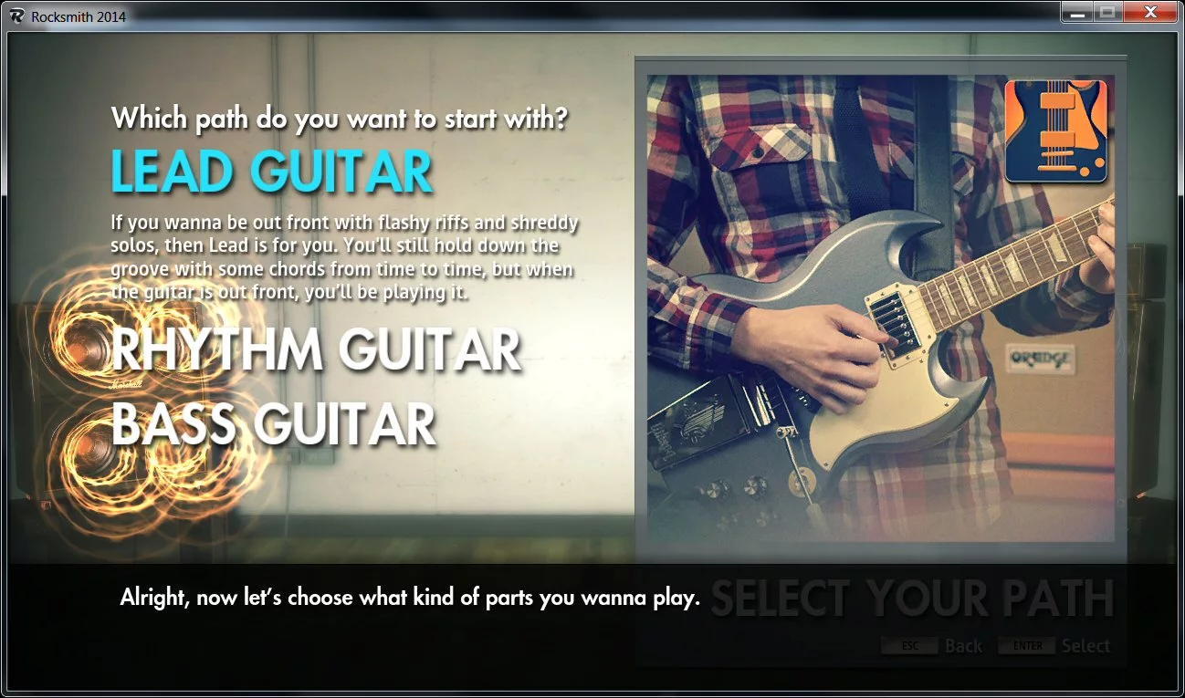 Gamers can opt to learn lead, rhythm or bass