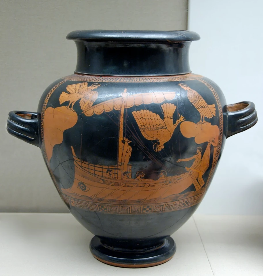 The ship was a Greek trading vessel, of a type that was previously only known from depictions on the sides of ancient pieces of pottery – these include the Siren Vase, which is on display at the British Museum