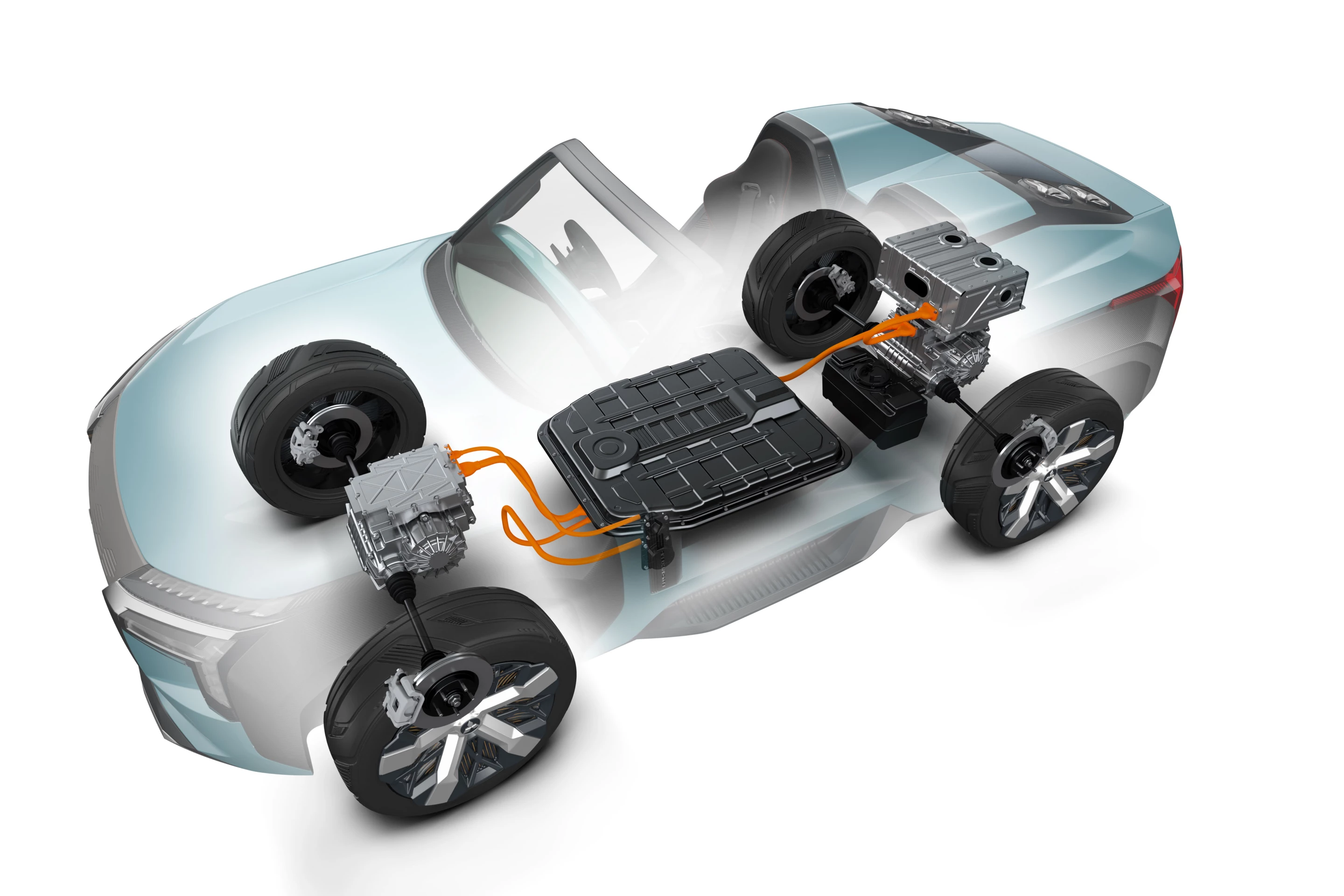 The Mi-Tech has an electric, four-motor version of the Super All-Wheel Control (S-AWC) system found on vehicles like the Outlander