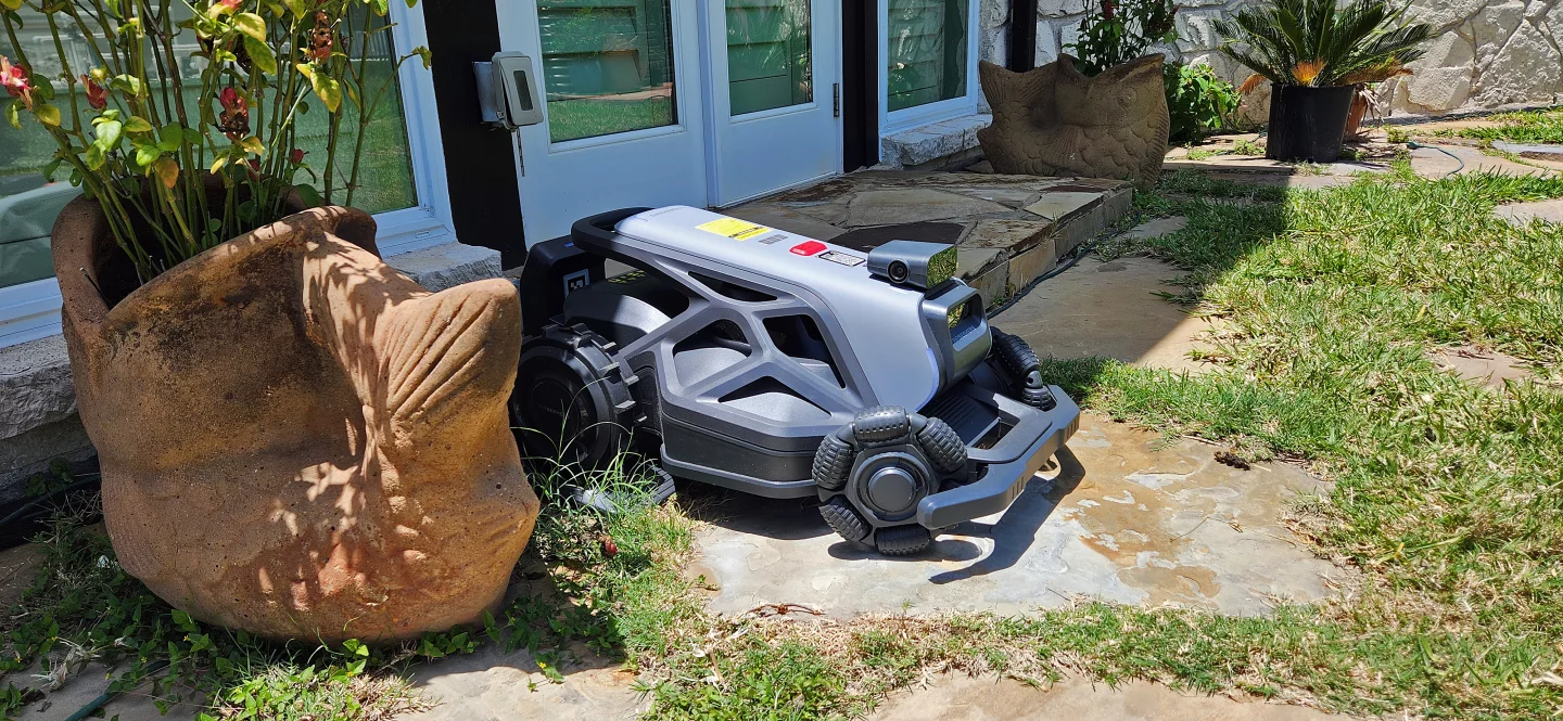 The charging base is compact and easy to tuck away. In fact, it's the smallest of all the mowers I've tested so far.