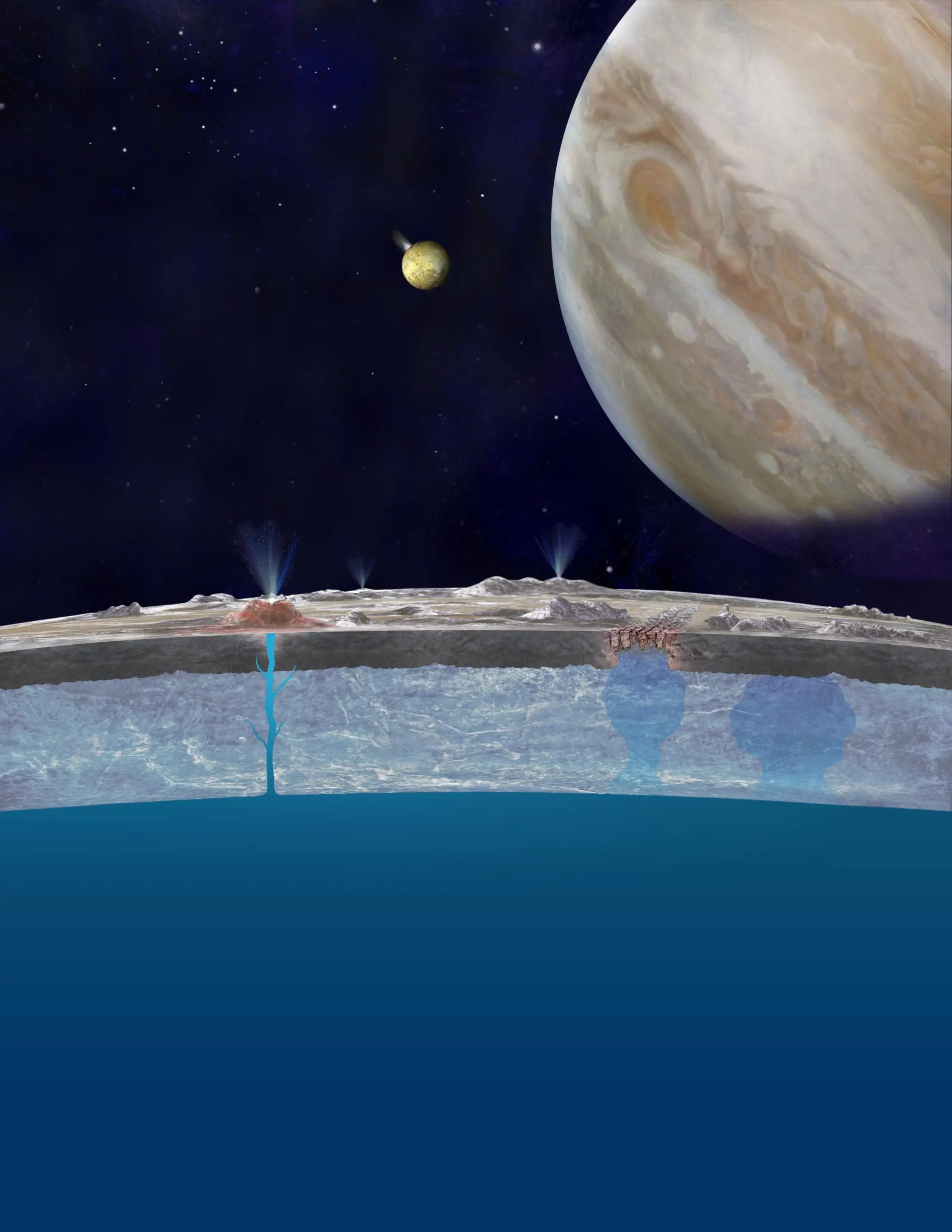 Hypothetical water volcanoes on Europa (Image: NASA)