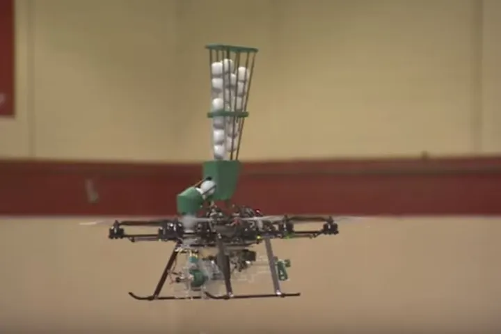 The fire-starting drone during an indoor test