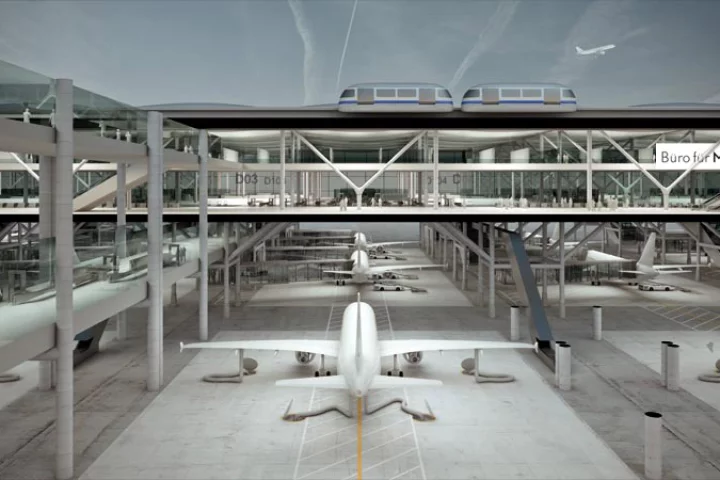 Design studio Büro für MEHR has created a drive through concept for an airport passenger terminal that could change the way airports process traffic