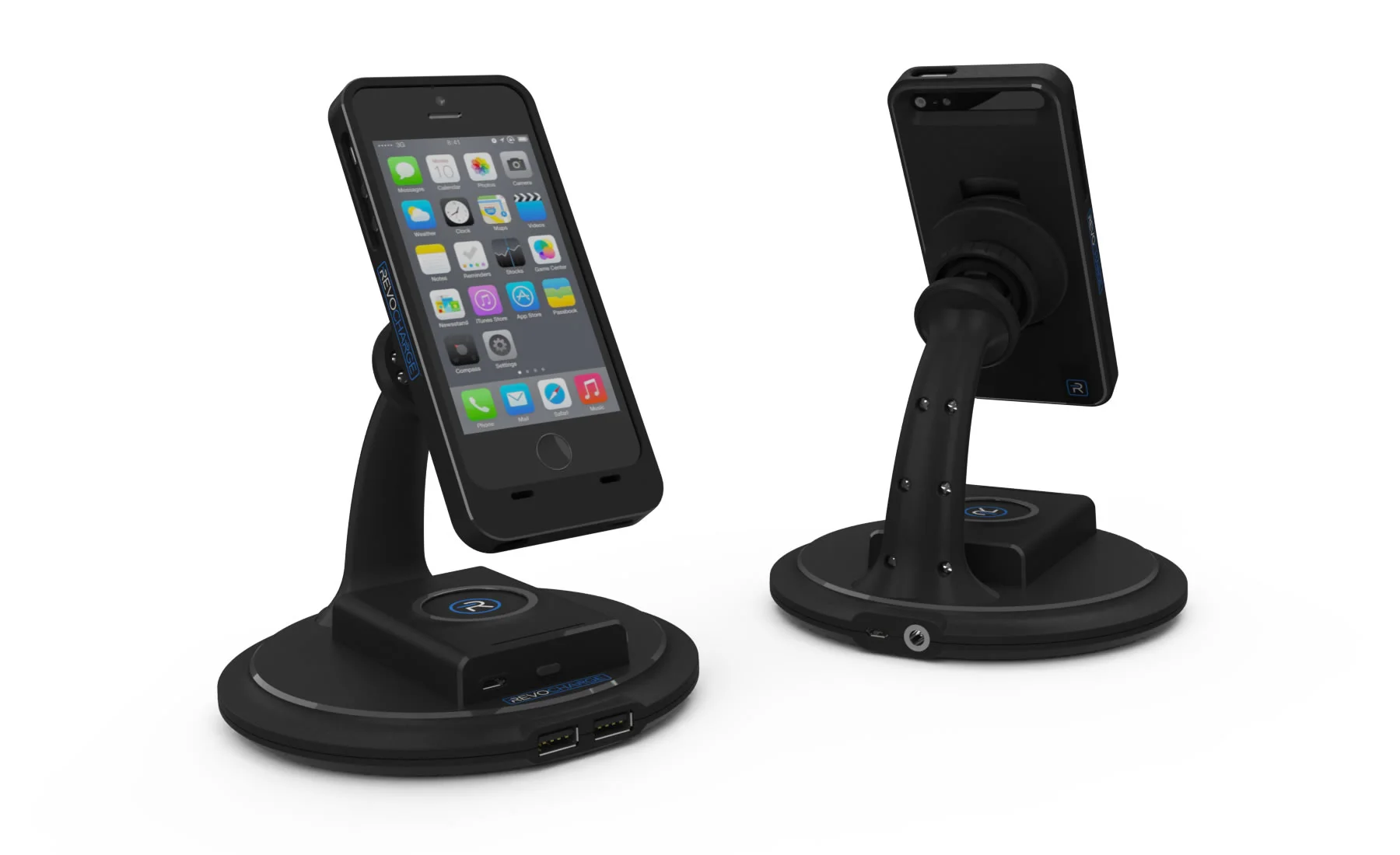 A look at the desk mount of the Revocharge system