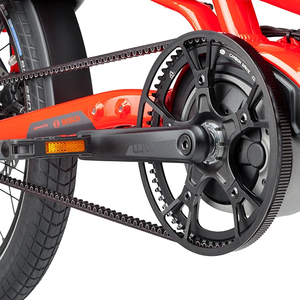 The silent Gates belt drive eliminates chain grease and slippage