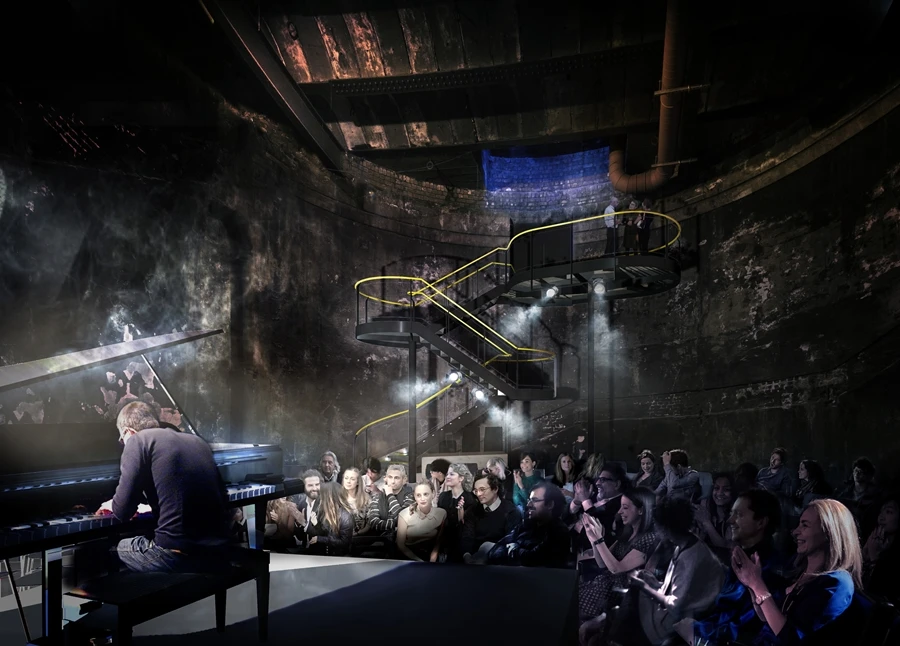A freestanding cantilevered staircase will give visitors views of Brunel's Rotherhithe Shaft when it is reopened as a performance space (Image: Tate Harmer)