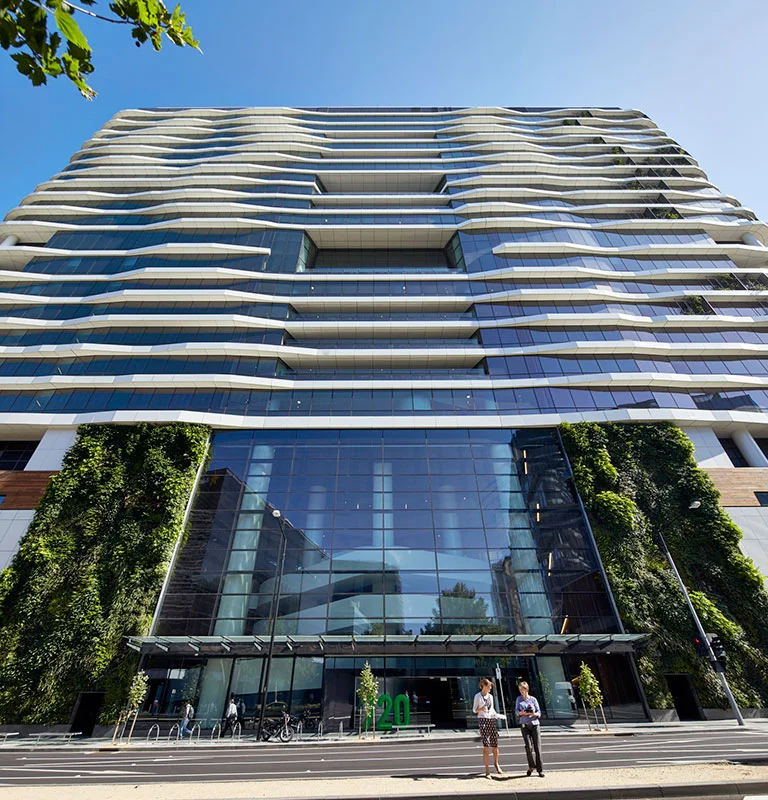 The façade of Medibank Place has two 25-m (82-ft)-high green walls