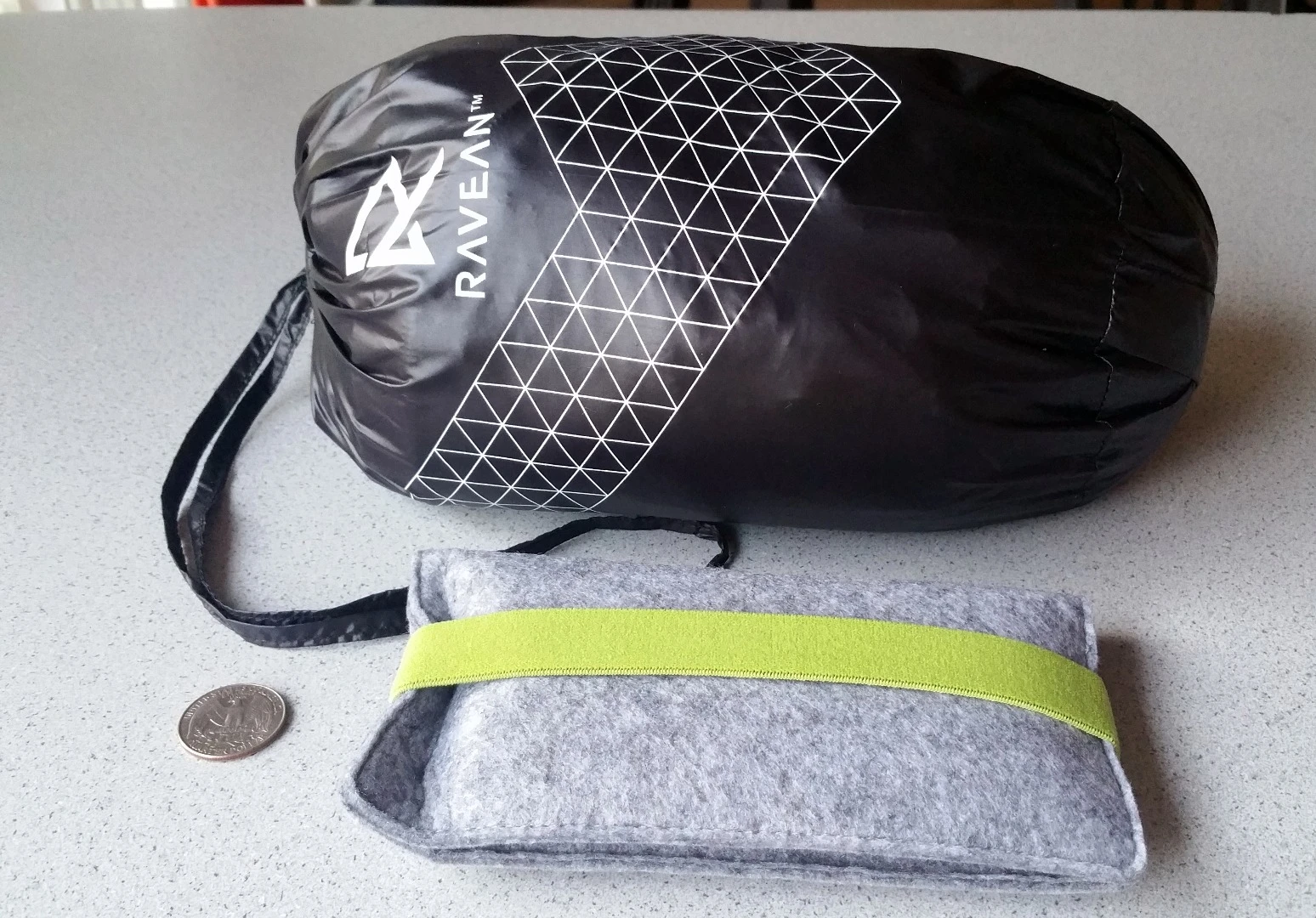 The Ravean heated vest comes inside a stuff sack made of similar material